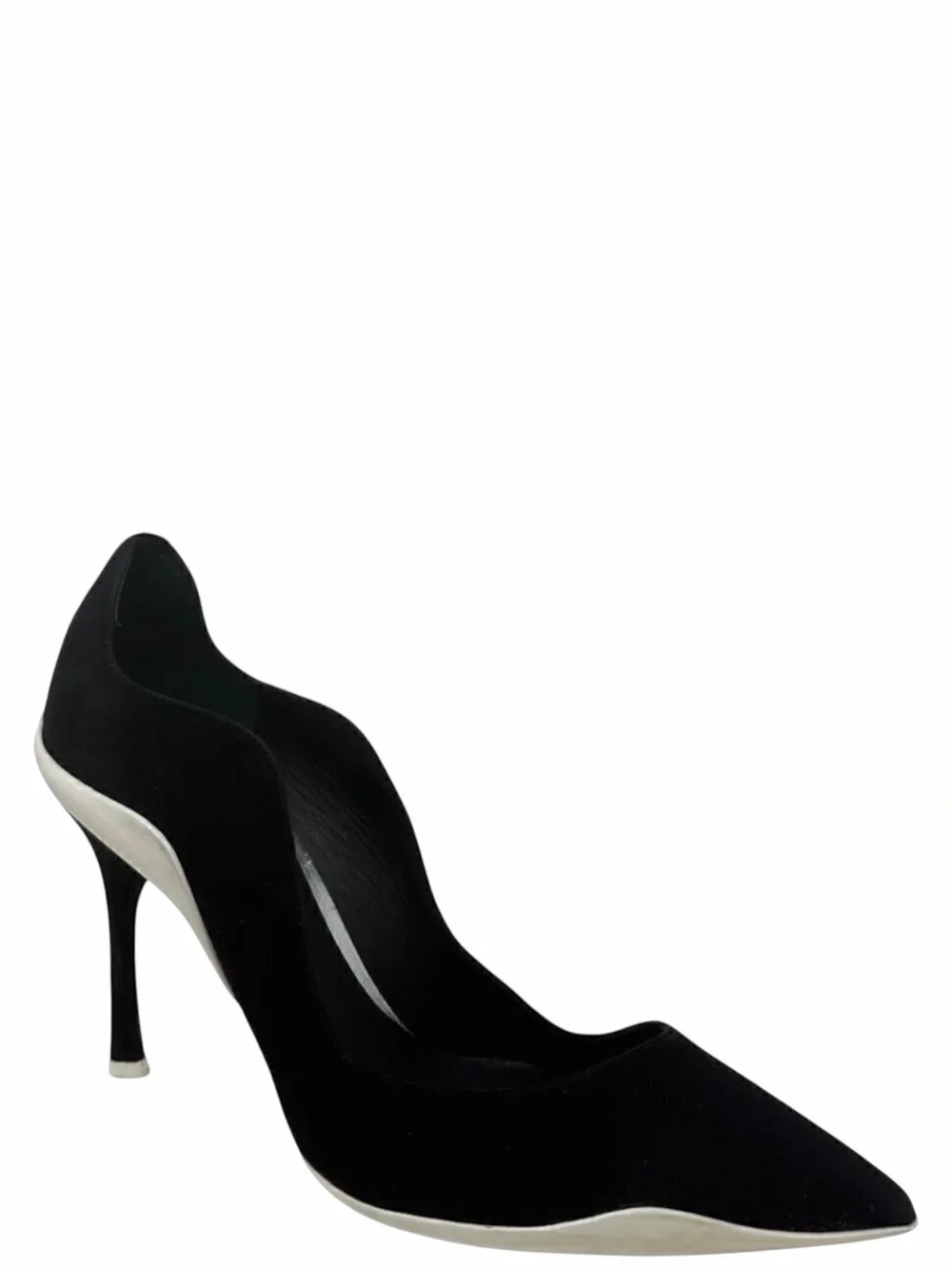 Rare Rene Caovilla Tessa Black Suede Scalloped Edges Pointed Toe Heels Pumps 9